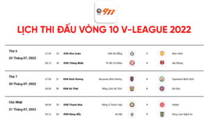 Lịch thi đấu vòng 10 V-League 2022: Hà Nội FC đại chiến SLNA Tin tức mới nhất, chỉ có tại 911win
